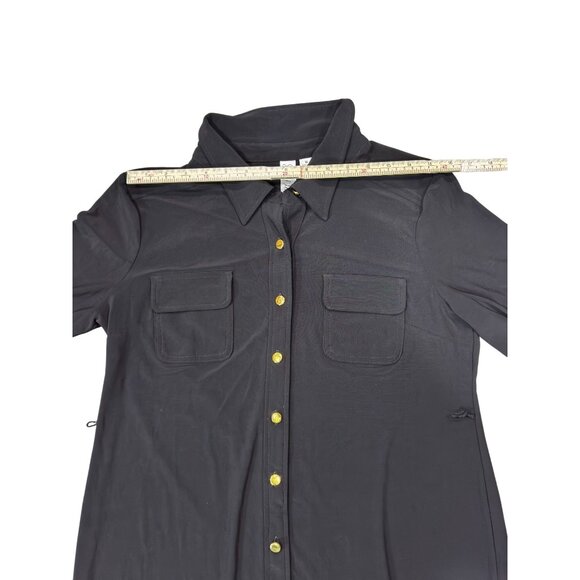 Emma & Michele Womens Black Button-Down Midi Shirt Dress M - Picture 8 of 11